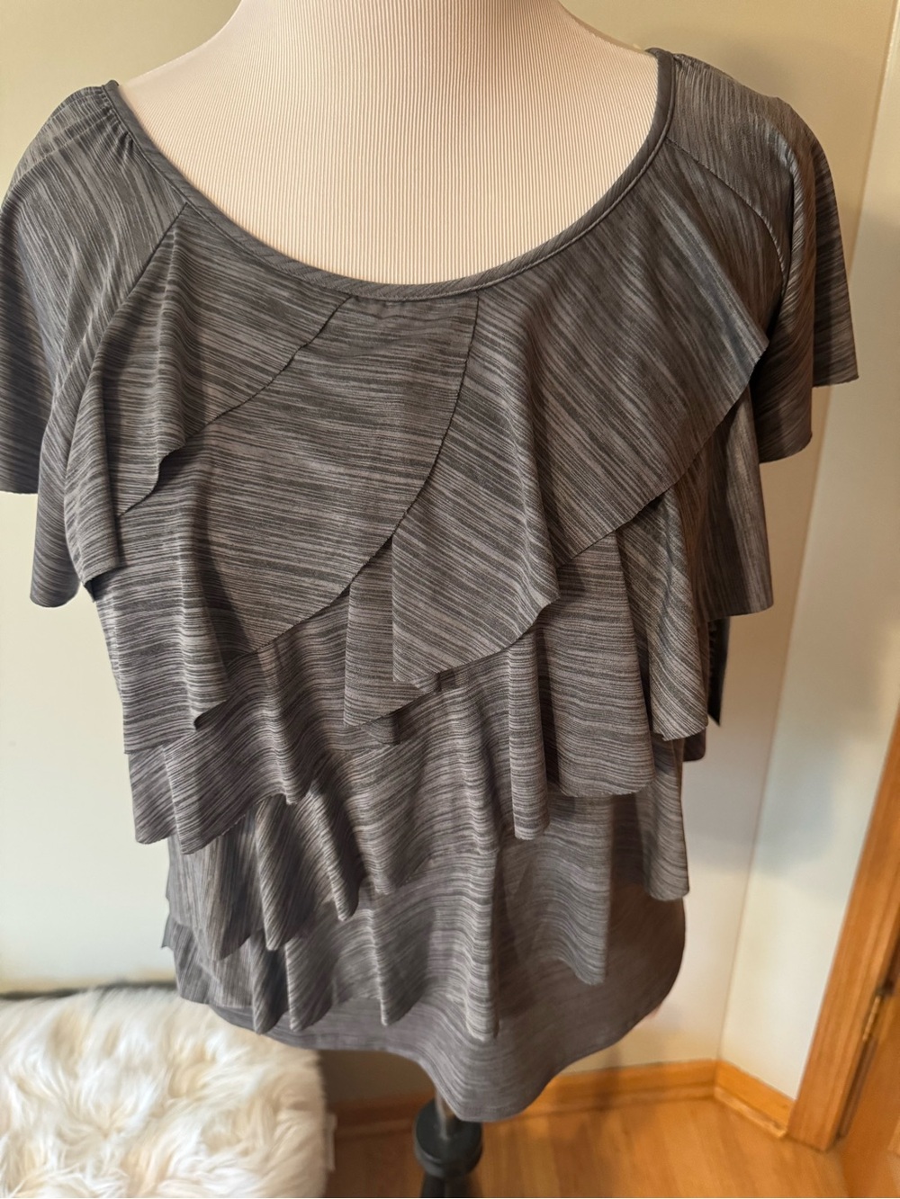 Notations Gray Layered Ruffle Short-Sleeve Top